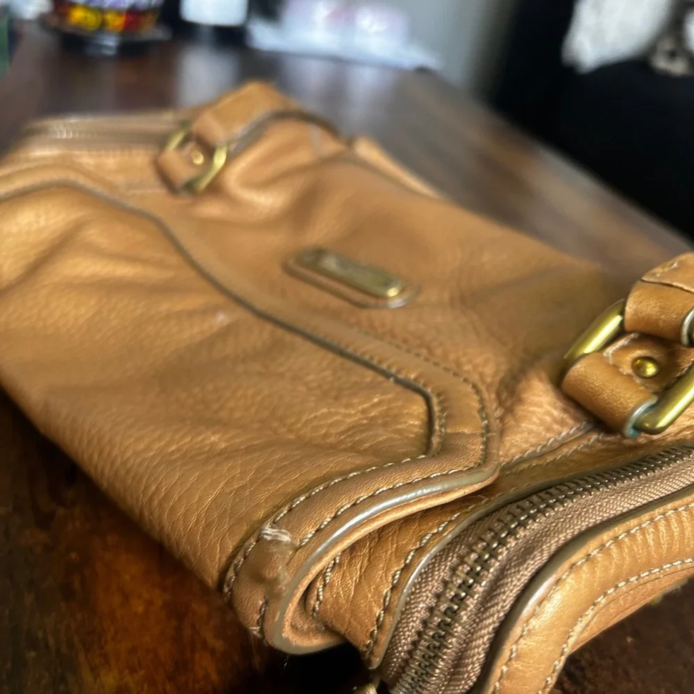 Cole Haan Village Metallic Bronze Gold Pebbled Leather Satchel Shoulder Bag
